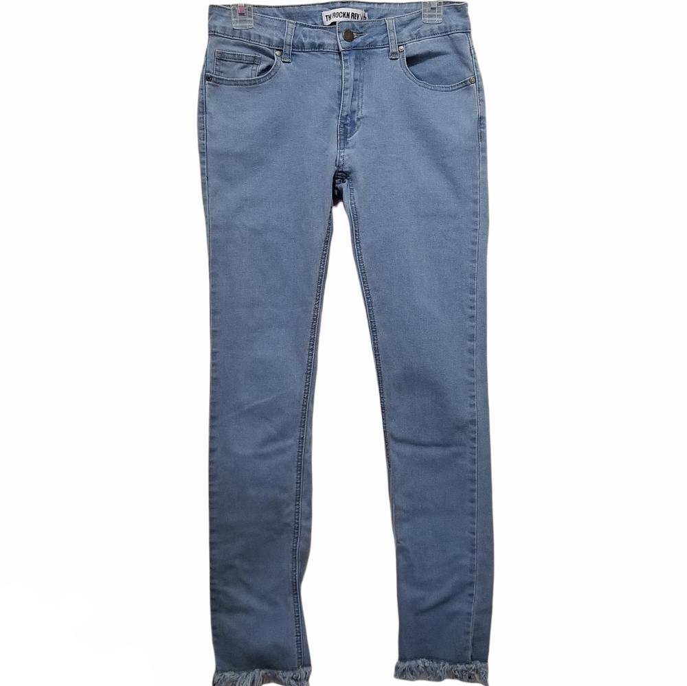The Rockn Rev Frayed Hem Light Wash Skinny Jeans